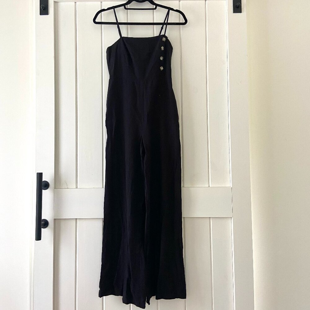 UO Urban Outfitters Spaghetti Strap Casual Black Jumpsuit Linen Blend Size 0
